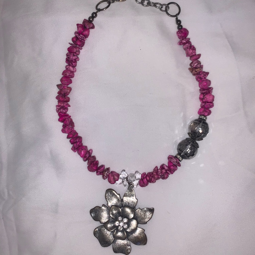 Pink Stone Flower Necklace